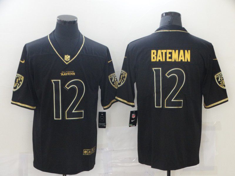 Men Baltimore Ravens #12 Bateman Black Retro Gold Lettering 2021 Nike NFL Jersey->los angeles angels->MLB Jersey